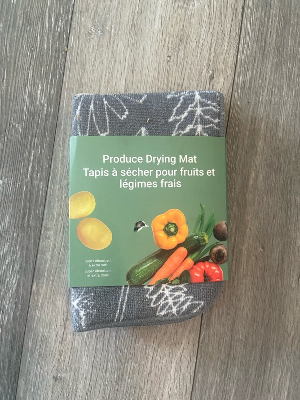 Produce Drying Mat - Gray Leaf Print